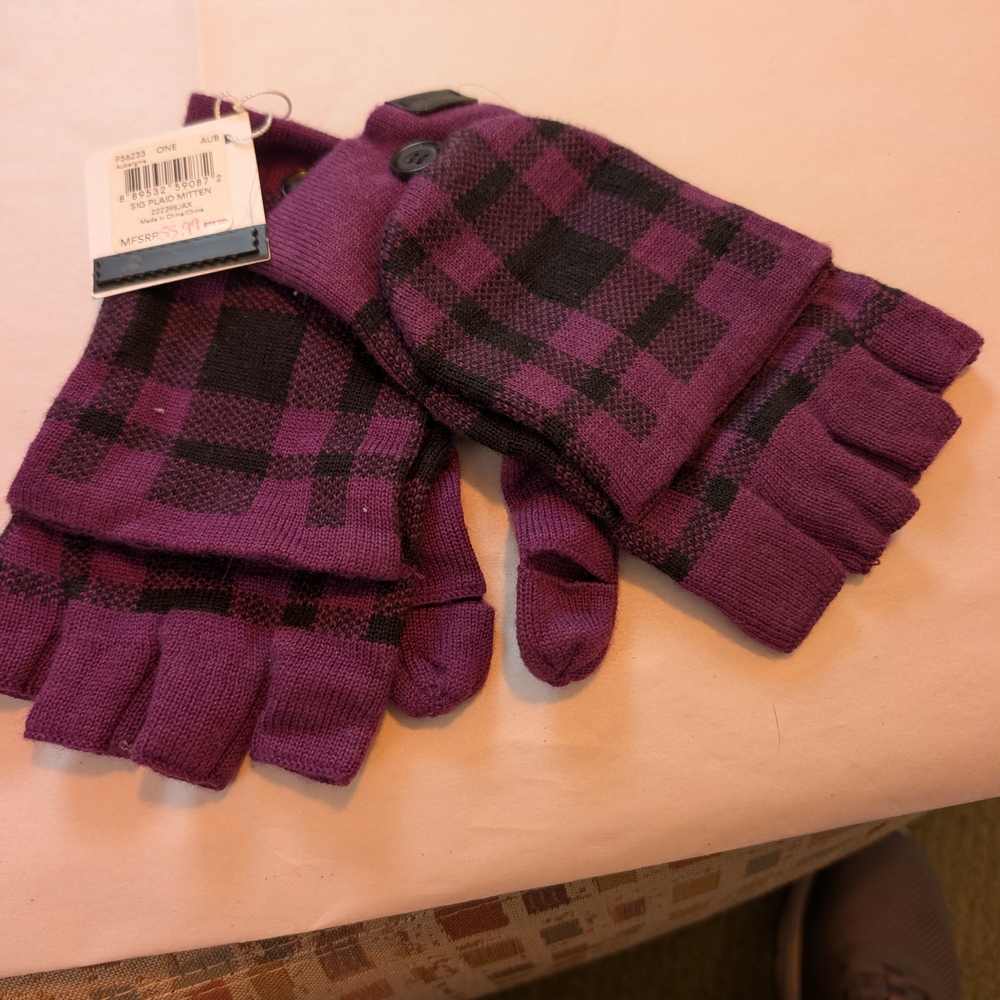 Coach Purple Plaid Fingerless Gloves